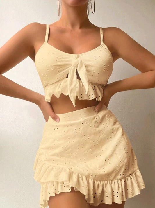 3pcs Bikini with Hip-hugging Skirt Stylish Summer Swimwear