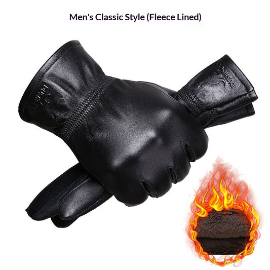 Warm Genuine Leather Gloves & Fleece Lining Waterproof Cozy