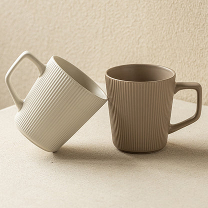 Simple Striped Ceramic Mug with Large Capacity