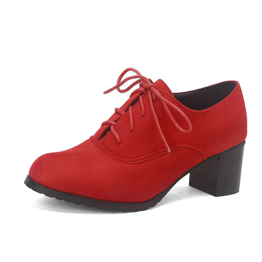 Deep-V Cut Womens Chunky Heel Round-Toe Lace-Up Shoes