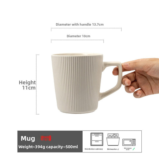 Simple Striped Ceramic Mug with Large Capacity