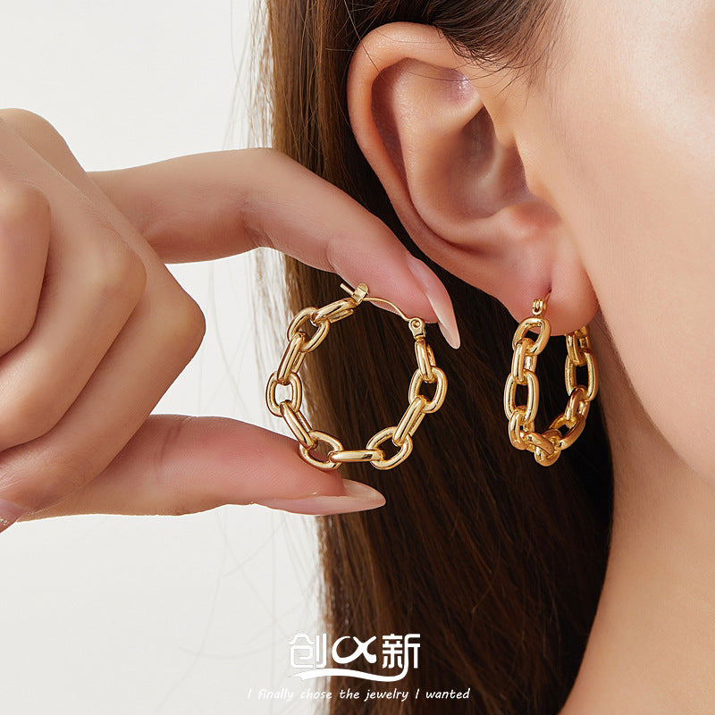 Euro-American Style Stainless Steel Chain C-Shaped Earrings