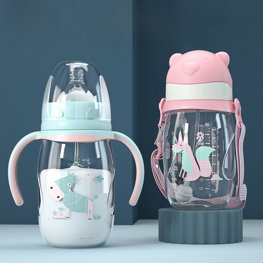 Baby Bottle with Straw Handle Wide Mouth for Daily Feeding