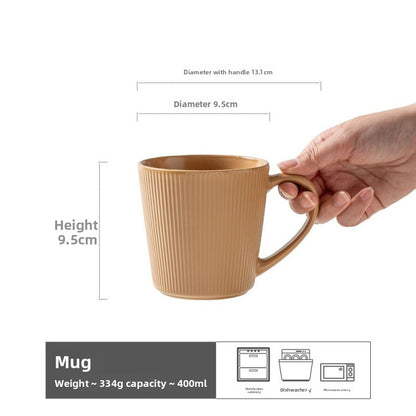 Simple Striped Ceramic Mug with Large Capacity