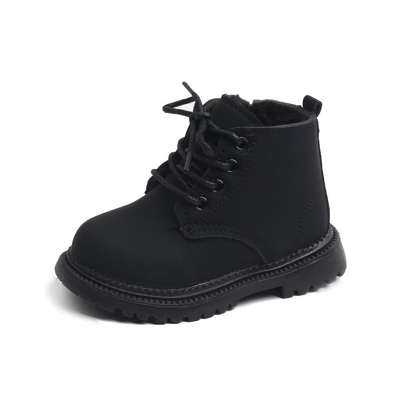 Big Cotton Boys' Martin Boots with Side Zipper Winter Warm