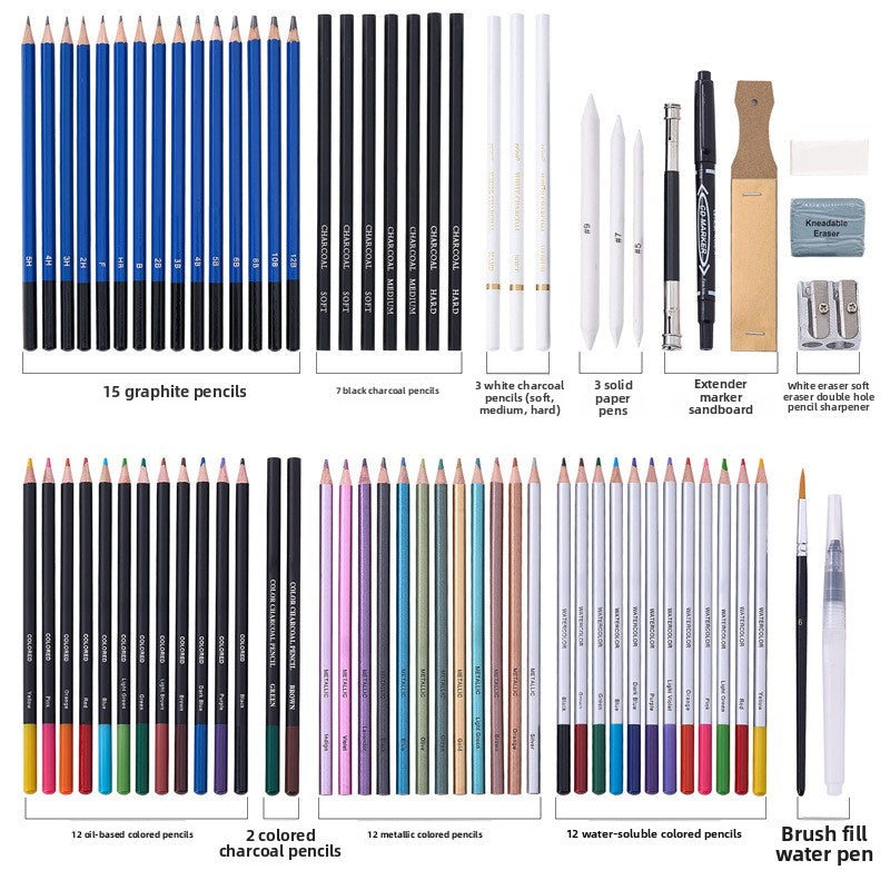 76-Piece Water-Soluble and Oil-Based Colored Pencil Set
