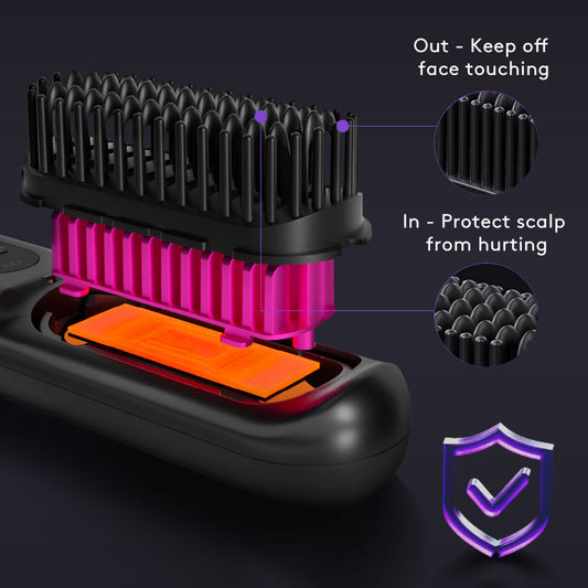 2-in-1 Hair Straightener Brush Wireless Fast Heating Comb