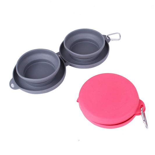 Buy Travel-Friendly Foldable Double Pet Bowl for Dogs & Cats