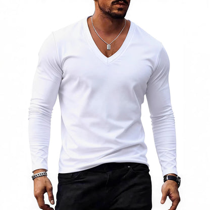 Men’s Solid-Color Plus-Size Casual V-Neck T-Shirt Trendy Style