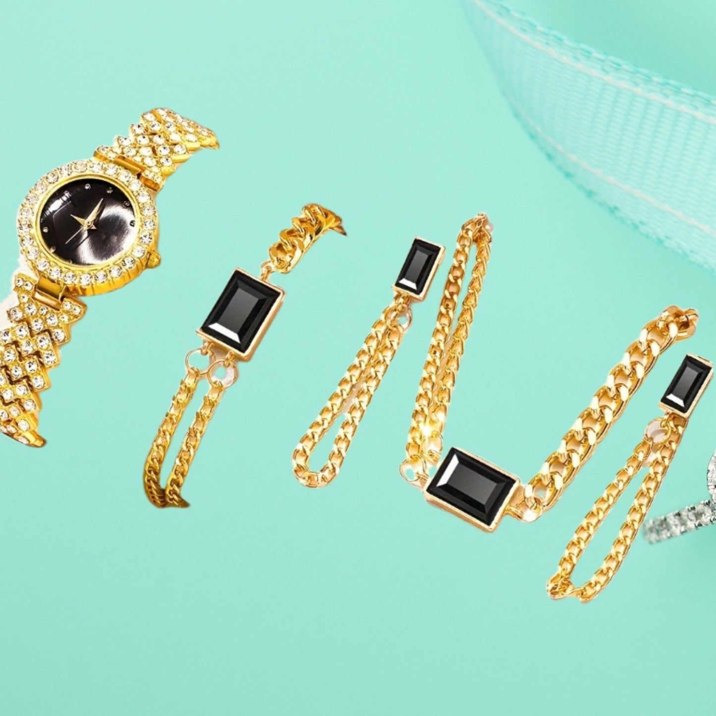 Colorful Crystals Quartz Jewelry Suit with Watch Stylish Set