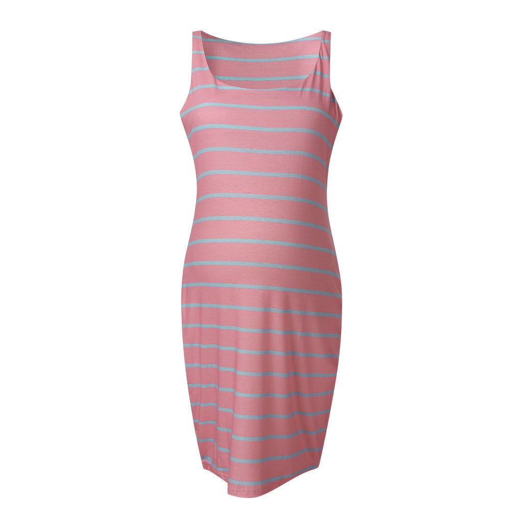 Striped Maternity Dress Versatile Vest Dress Expecting Mothers