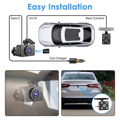 WiFi 1080P 3 Channel Dash Cam with App Control Night Vision