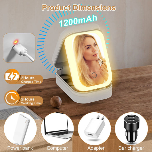Portable Travel Makeup Bag with LED Mirror, 3 Color Light