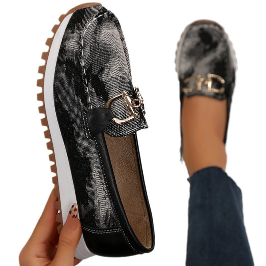 Women's Plus Size Chunky Sole Casual Shoes Metal Buckle