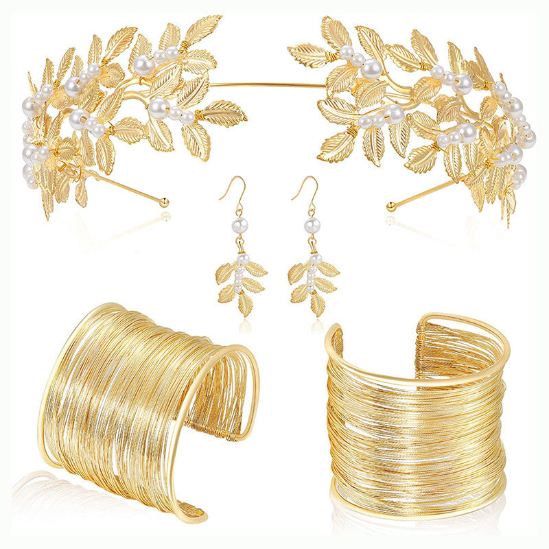Golden Headband Earrings Pendant Bracelet Women Jewelry