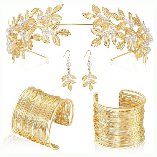 Golden Headband Earrings Pendant Bracelet Women Jewelry