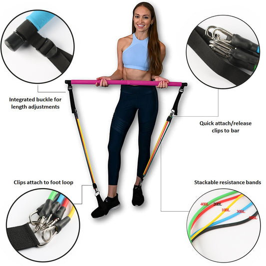 Yoga Pilates Bar Portable Gym Accessories Resistance Bands