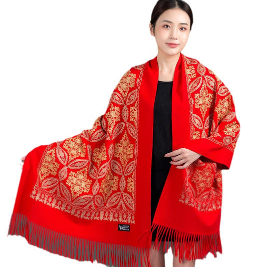 Buy Autumn Winter Golden Silk Lily Embroidered Xinjiang Cashmere