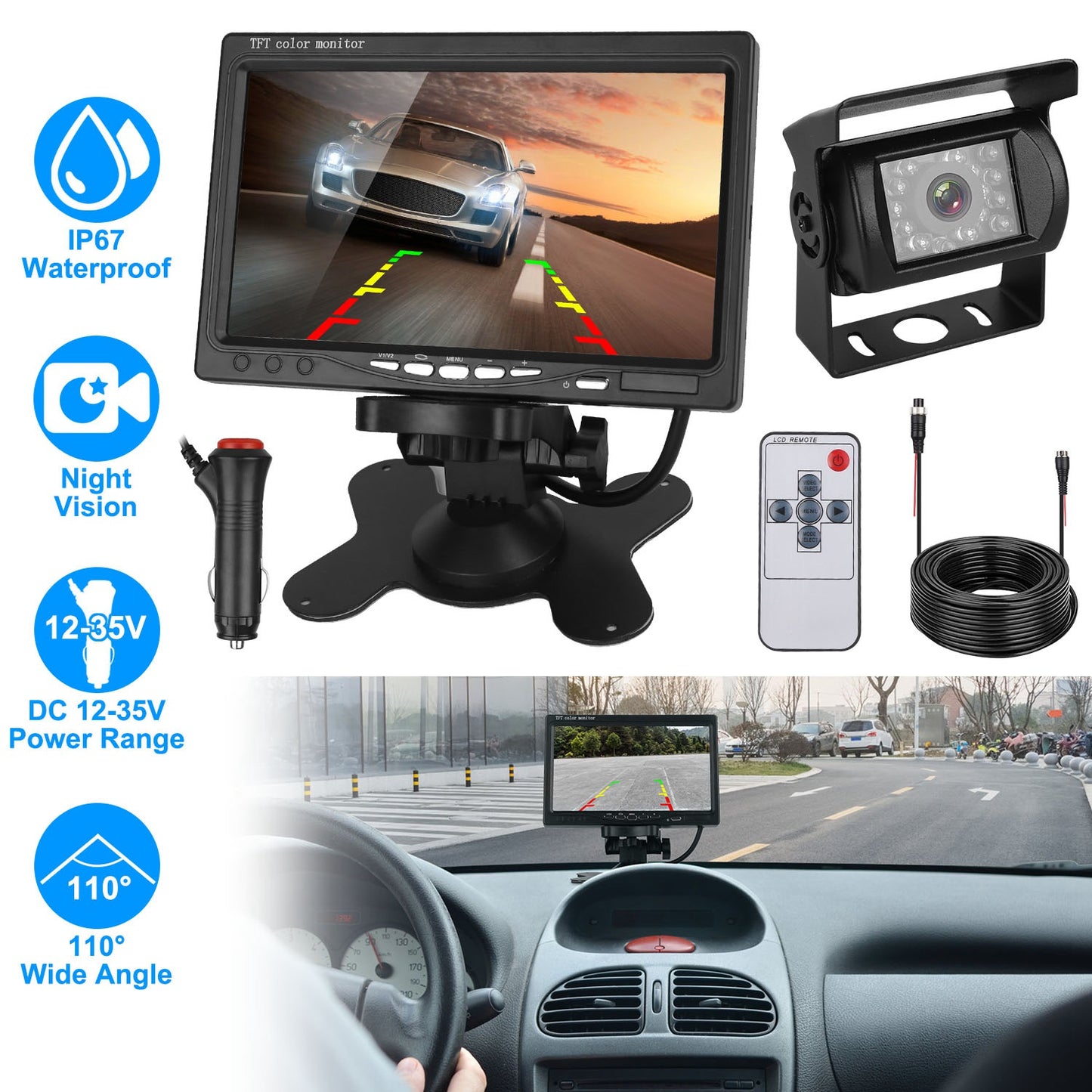 7In Car Backup Camera Monitor Kit Waterproof and IP67 Rated globalswanky 02