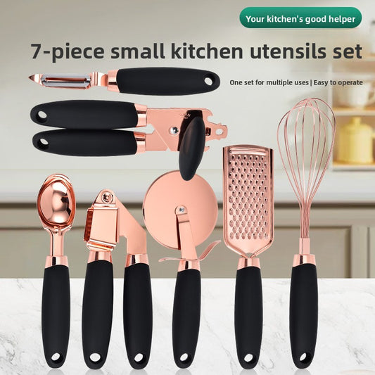 7-Piece Stainless Steel Kitchen Gadgets Set with Rose Gold Finish
