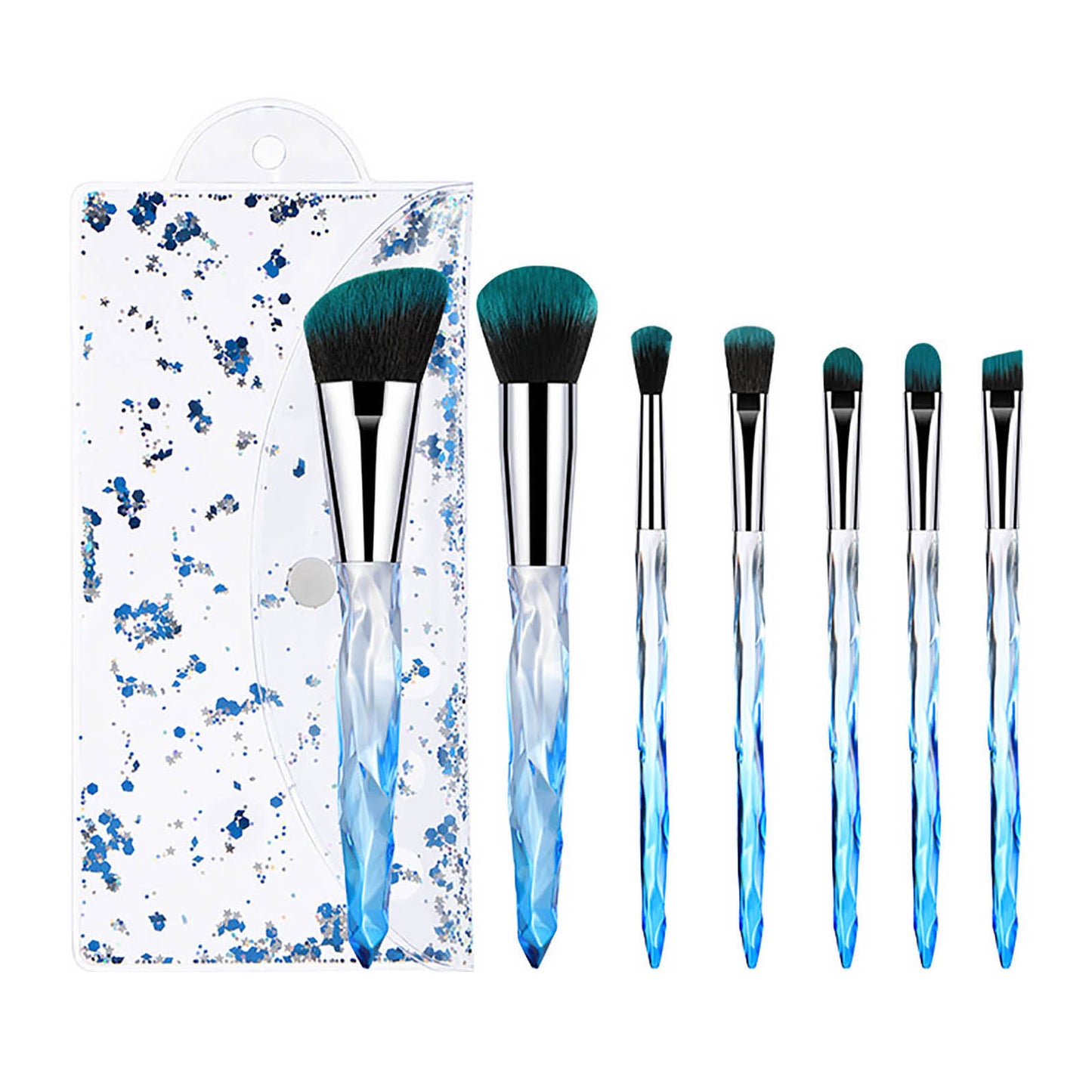 7-Piece Transparent Crystal Makeup Brush Set with PVC Pouch