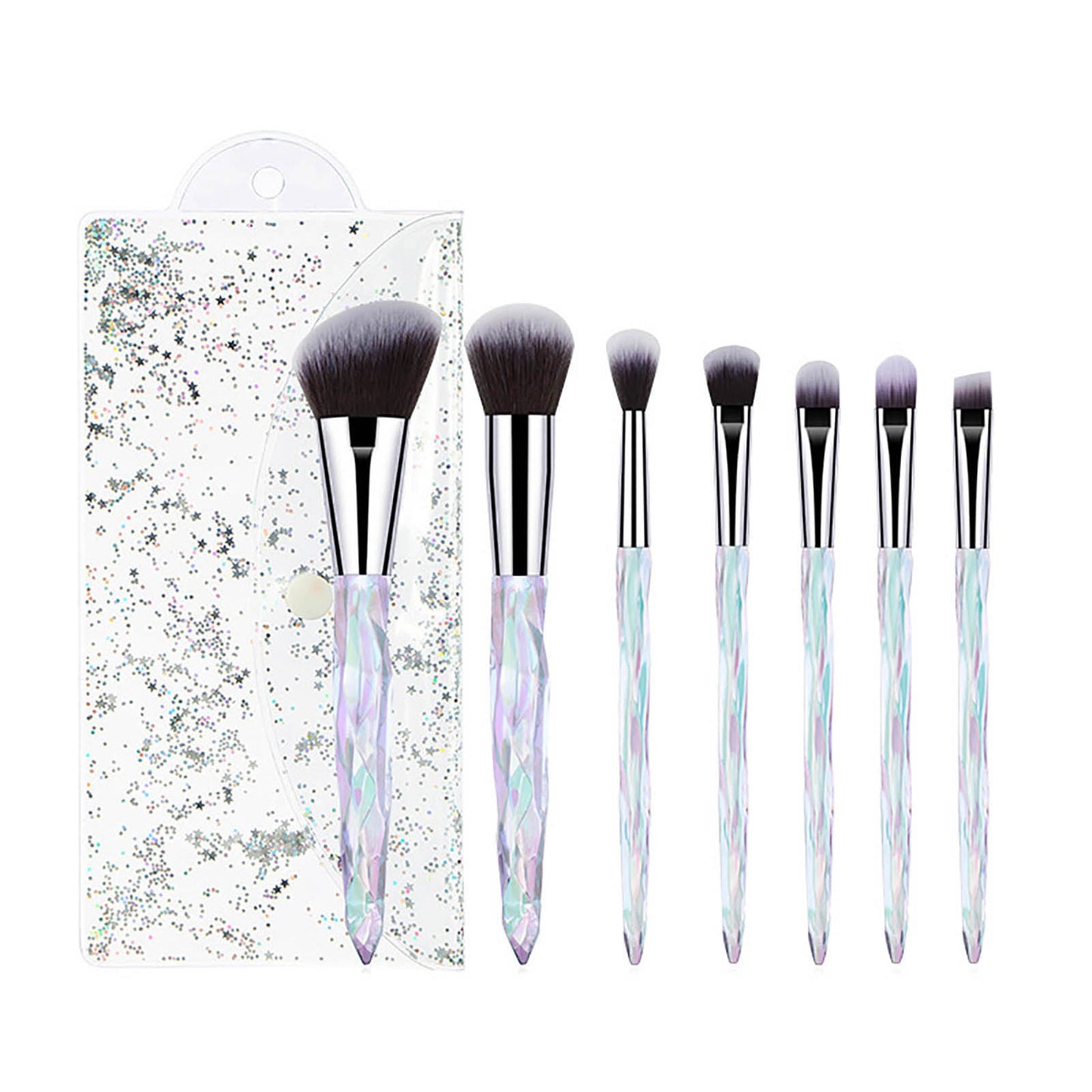 7-Piece Transparent Crystal Makeup Brush Set with PVC Pouch