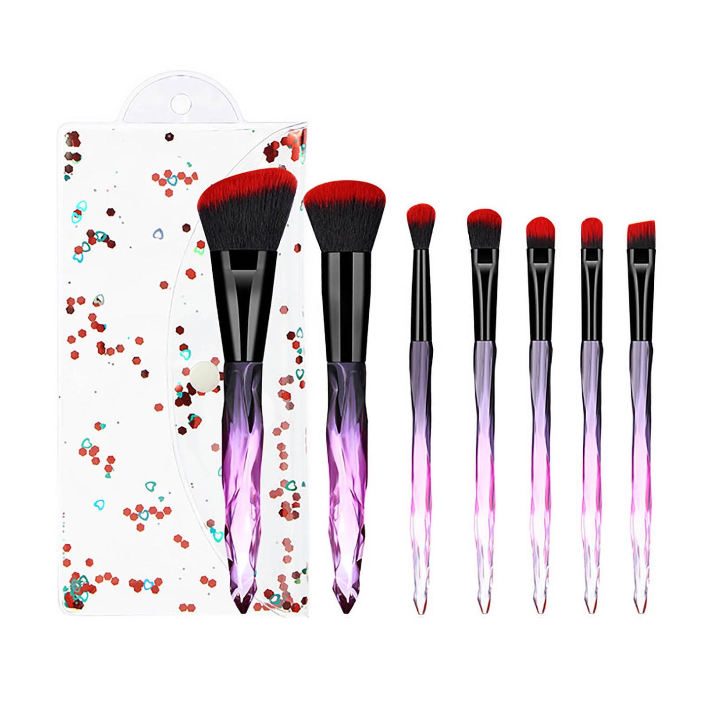 7-Piece Transparent Crystal Makeup Brush Set with PVC Pouch