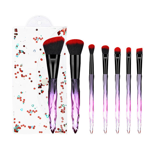 7-Piece Transparent Crystal Makeup Brush Set with PVC Pouch