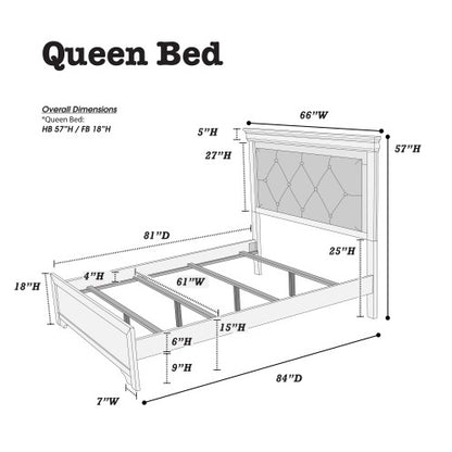 Dark Gray Faux Leather Tufted Queen Headboard Bed with LED