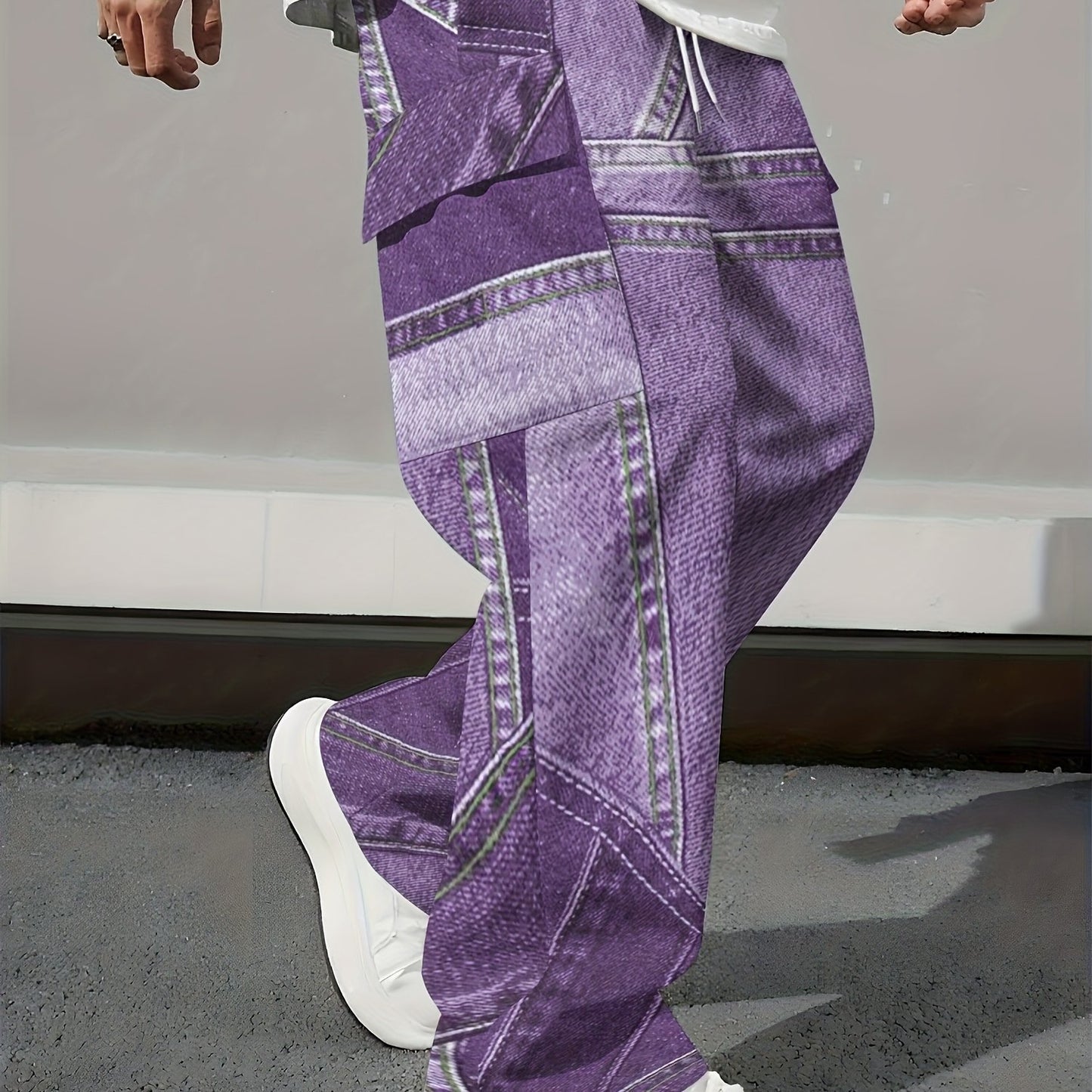 Loose Fit Men's Work Pants with Adjustable Drawstring Waist