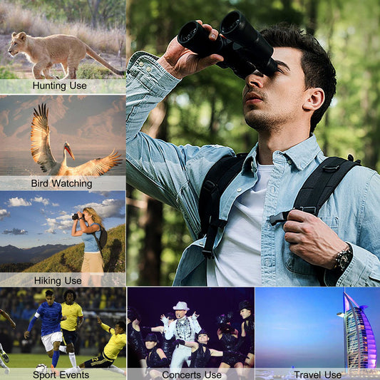 Portable Zoom Binoculars with FMC Lens – Low Light Night Vision for Bird Watching, Hunting, Sports Events