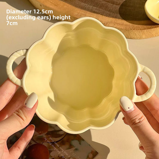 Double Eared Ceramic Soup Bowl with Floral Design