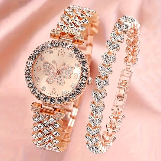 Roman-Style Womens Watch with Diamond-Encrusted Dial