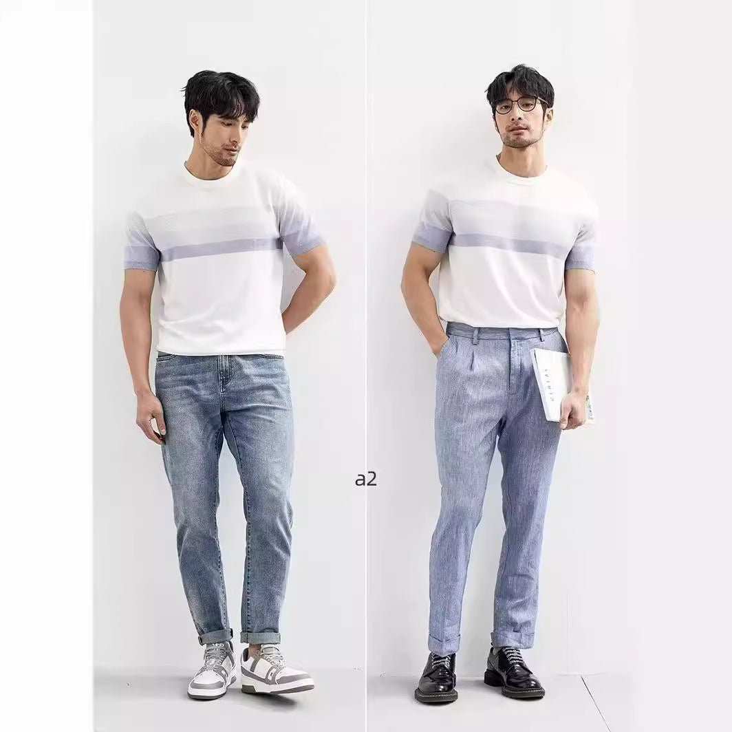 Summer New Light Short Sleeve Knitted Sweater for Men