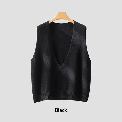 Buy Elegant Deep V-Neck Pure Wool Layered Knit Vest for Women