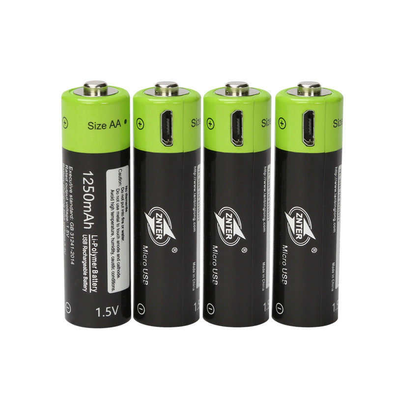 USB Rechargeable Lithium Battery 1.5V Set & Charging Cables