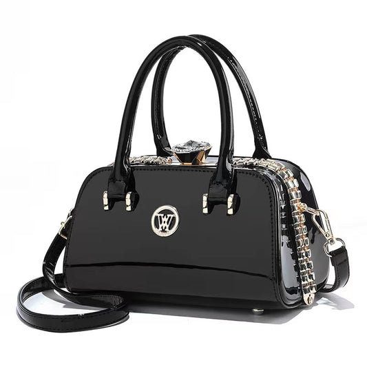Shiny Leather Diamond Embellished Women's Evening Clutch
