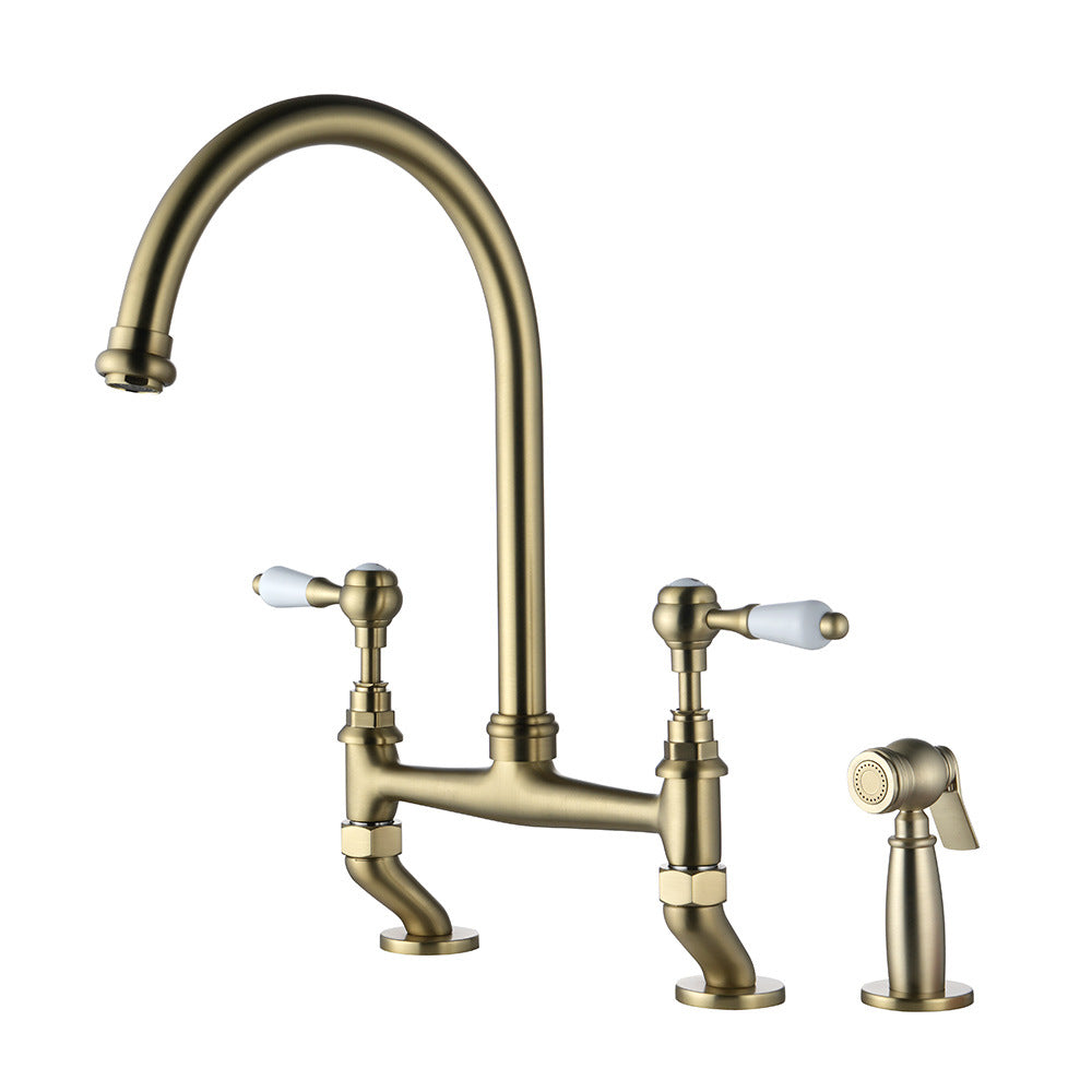 Retro Bridge Kitchen Faucet with Spray Gun for Sink Upgrade