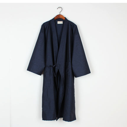 Men’s Woven Cotton Mid-Length Nightgown Bathrobe Comfortable