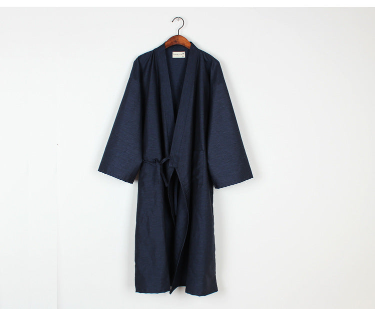 Men’s Woven Cotton Mid-Length Nightgown Bathrobe Comfortable