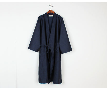 Men’s Woven Cotton Mid-Length Nightgown Bathrobe Comfortable