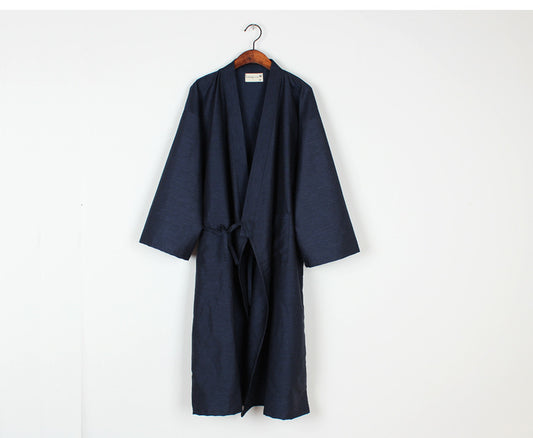 Men’s Woven Cotton Mid-Length Nightgown Bathrobe Comfortable