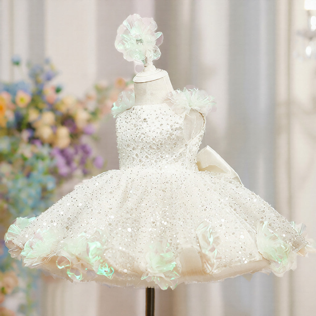 Sequin Pearl Flower Girl Princess Dress  Party & Gala Wear