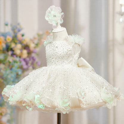 Sequin Pearl Flower Girl Princess Dress  Party & Gala Wear
