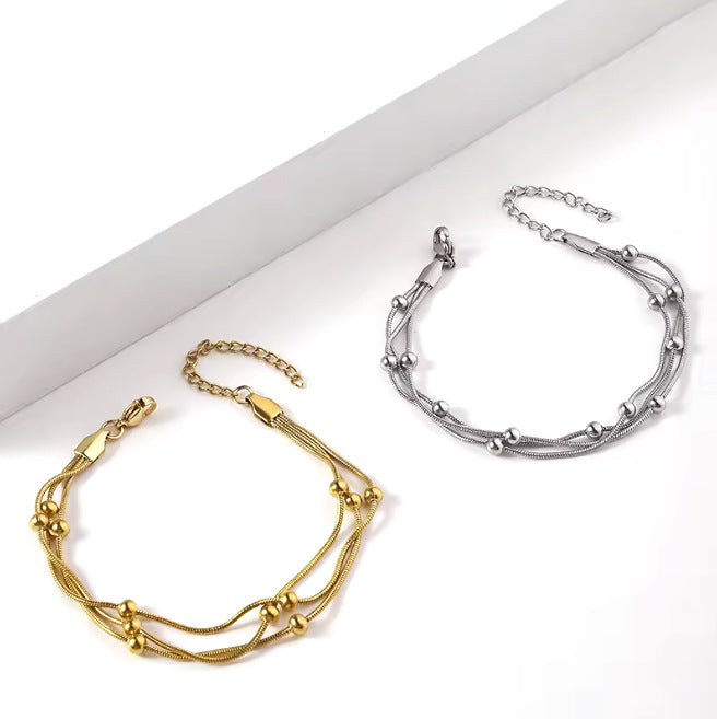 Buy Stainless Steel Three-Layer Beaded Bracelet Trendy Titanium