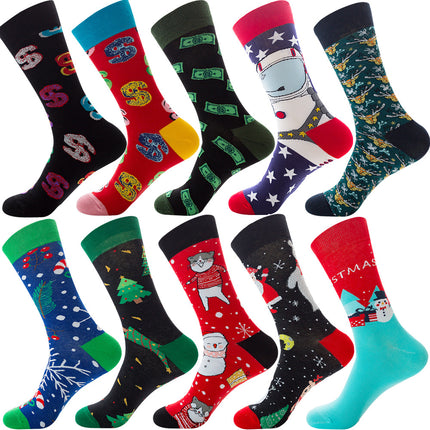Men’s Autumn Diamond Patterned Socks Christmas Fruit Patterns