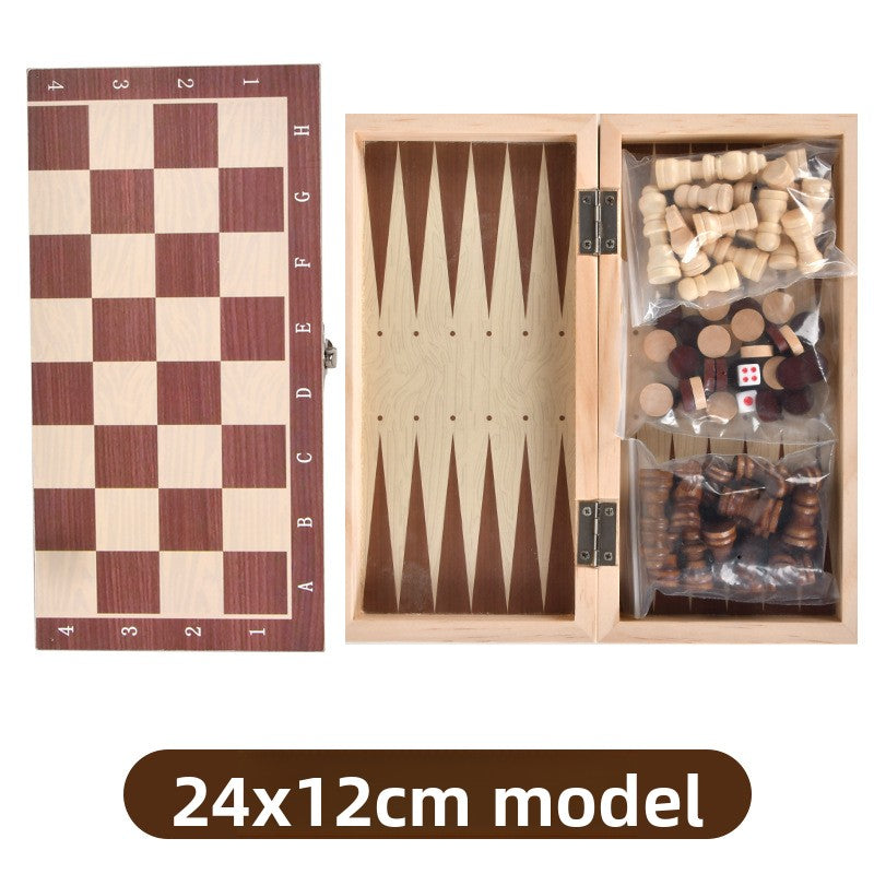Wooden Chess Checkers Backgammon Set for Strategy Game Fun