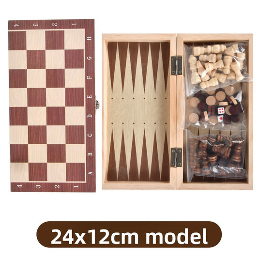 Wooden Chess Checkers Backgammon Set for Strategy Game Fun