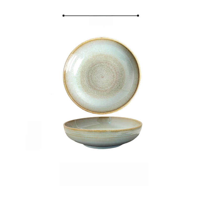 7inch Ceramic Deep Plate Wabi-Sabi Style Dessert Salad Bowl