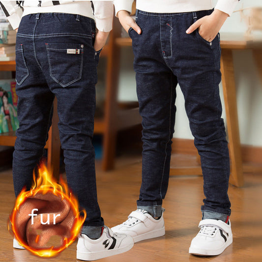 Children's Winter Casual Wear Boys' Jeans with Thick Fleece
